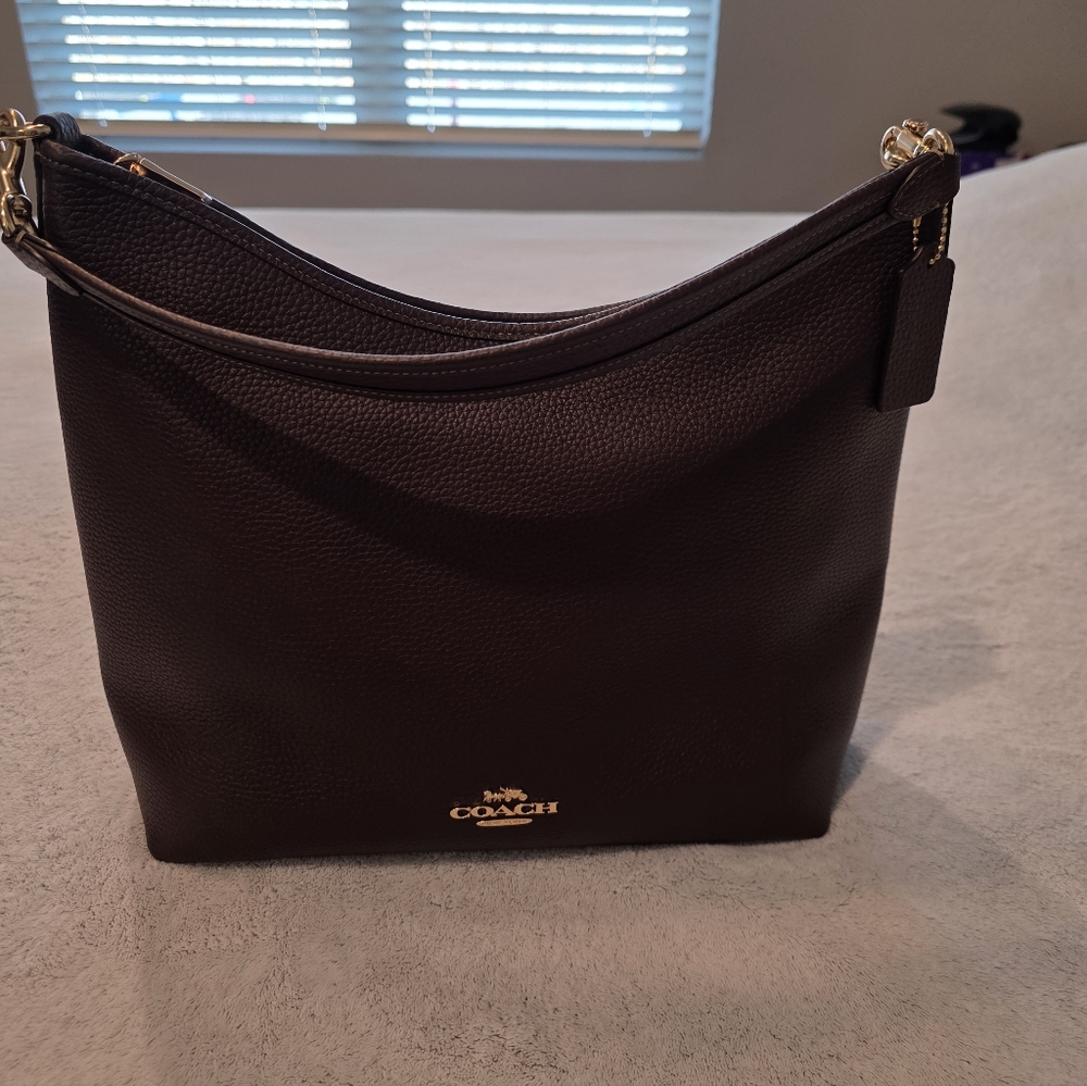 Coach Pebbled Leather Hobo Bag in Dark Brown